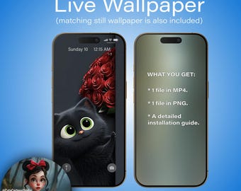Live Wallpaper for Android Smartphones. Cute Cat with Flowers #1. Animated Wallpaper for a Smartphone. @CuteCartoonStudio