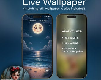 Live Wallpaper for Android Smartphones. Cute Moon and Sea #1. Animated Wallpaper for a Smartphone. @CuteCartoonStudio