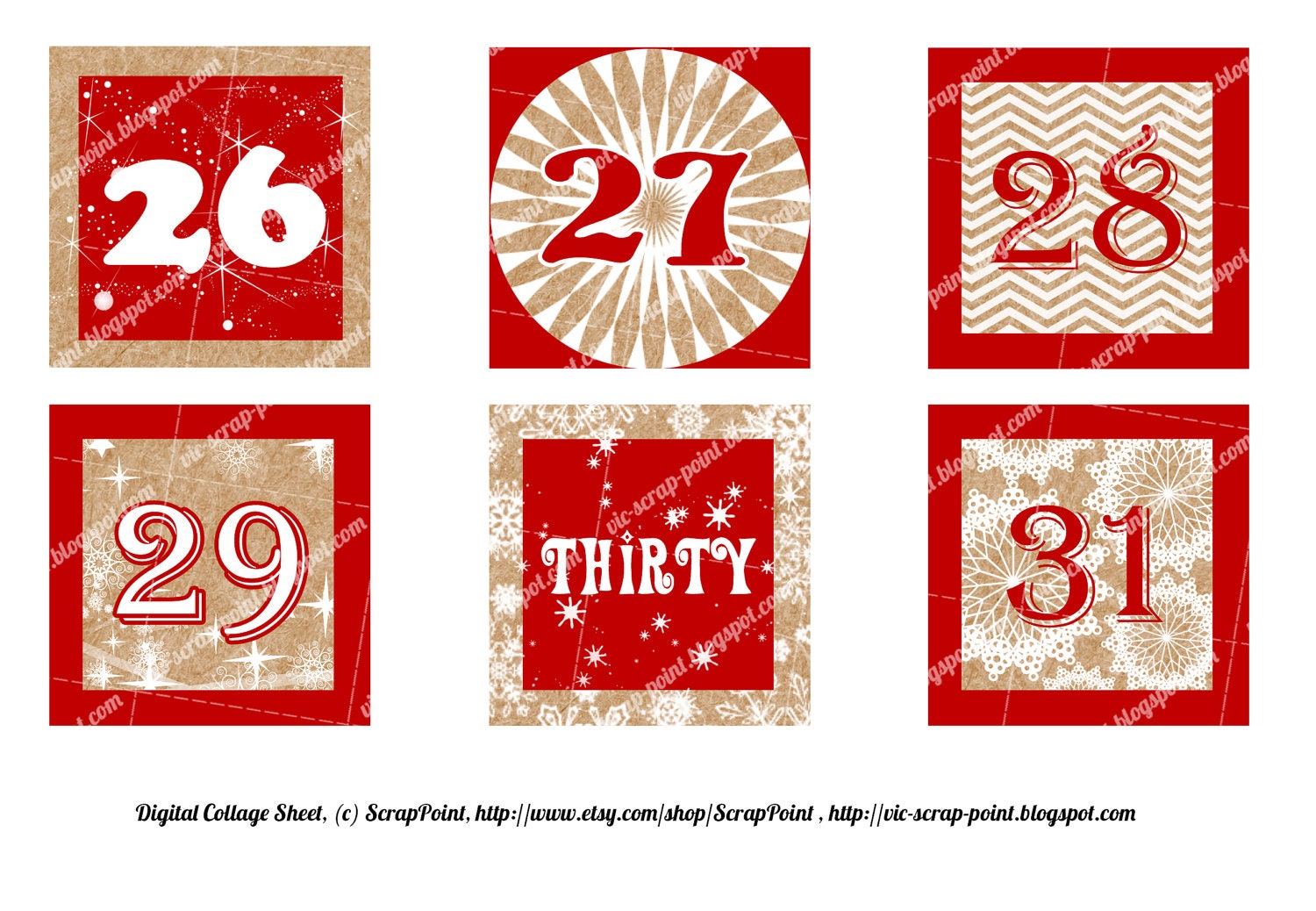 Printable DECEMBER DAILY NUMBERS Red 3, 2, 1.5 or 1 Inch, Advent Calendar. Instant Download ...