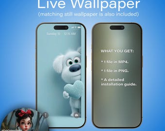 Live Wallpaper for Android Smartphones. Cute Dog with a Heart #1. Animated Wallpaper for a Smartphone. @CuteCartoonStudio