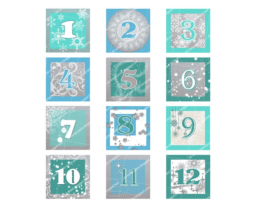 Printable DECEMBER DAILY NUMBERS Squares 2, 1.5, 1 and 0.75 Inch, Advent Calendar, Digital ...