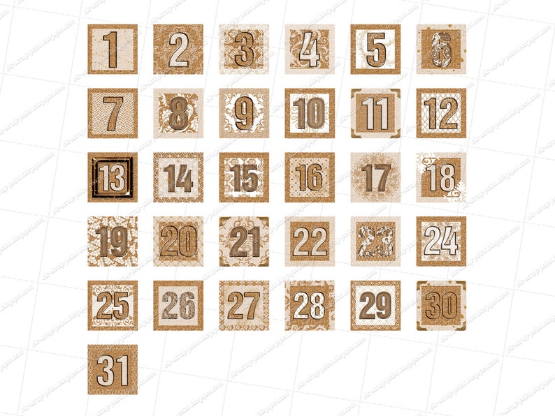 Printable DECEMBER DAILY NUMBERS Baroque 1, 1.5 and 2 Inch, Light ...