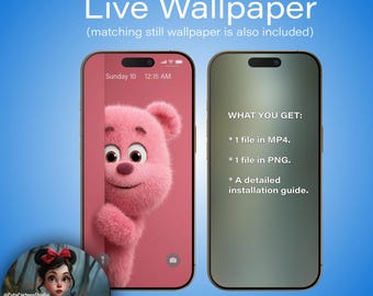 Live Wallpaper for Android Smartphones. Cute Bear with Flowers #1. Animated Wallpaper for a Smartphone. @CuteCartoonStudio