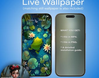 Live Wallpaper for Android Smartphones. Cute Frog in a Pond #1. Animated Wallpaper for a Smartphone. @CuteCartoonStudio