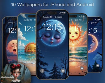10 Cute Sun and Moon Cartoon Wallpapers for iPhone and Android Smartphones. Summer Edition. Set #2