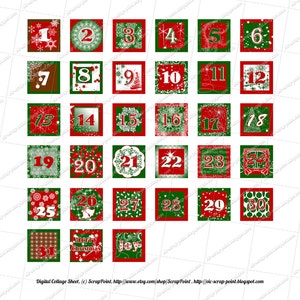 Printable DECEMBER DAILY NUMBERS 1 1.5 2 &amp; 3 Inch Squares | Etsy