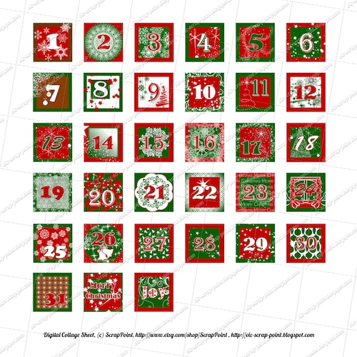 Printable DECEMBER DAILY NUMBERS 1 1.5 2 & 3 Inch Squares - Etsy