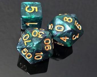 Icosahedron D100 (Twenty sided d100) and a D6 - Green Glimmer Mana