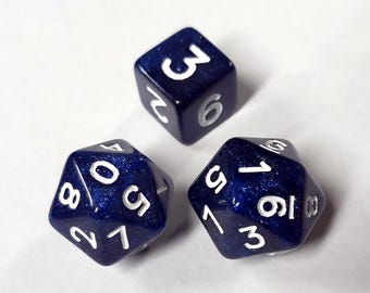 Icosahedron D10 x2 (Twenty-sided d10s) and a d6: Black Glimmerdust compatible with Draw Steel