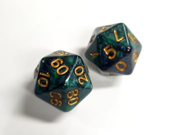 Icosahedron D100 (Twenty sided d100) - Green Glimmer Mana
