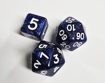 Icosahedron D100 (Twenty sided d100) and a d6: Black/Blue Glimmerdust