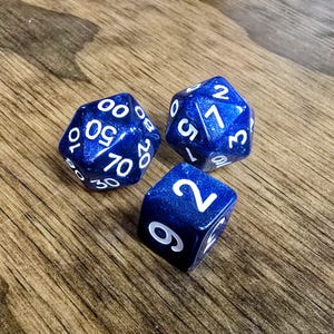 Icosahedron D100 (Twenty sided d100) and a d6: Black/Blue Glimmerdust