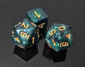 Icosahedron D10 x2 (Twenty-sided d10s) and a D6: Green Glimmerdust compatible with Draw Steel