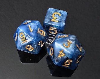 Icosahedron D10 x2 (Twenty-sided d10s) and a d6: Dark Blue Swirl compatible with Draw Steel