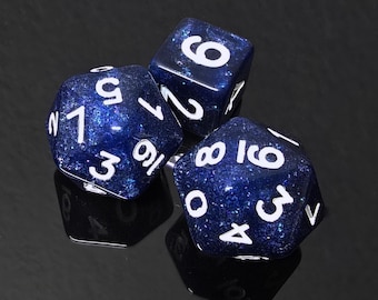 Icosahedron D10 x2 (Twenty-sided d10s) and a d6: Black Glimmerdust compatible with Draw Steel