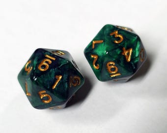 Icosahedron D10 x2 (Twenty-sided d10s): Green Glimmerdust compatible with Draw Steel
