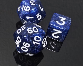 Icosahedron D100 (Twenty sided d100) and a d6: Black/Blue Glimmerdust
