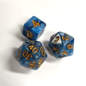 Icosahedron D100 (Twenty sided d100) and a d6: Dark Blue Swirl