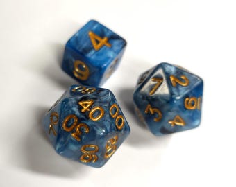 Icosahedron D100 (Twenty sided d100) and a d6: Dark Blue Swirl