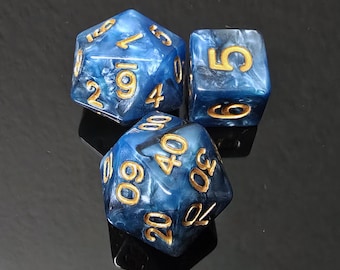 Icosahedron D100 (Twenty sided d100) and a d6: Dark Blue Swirl