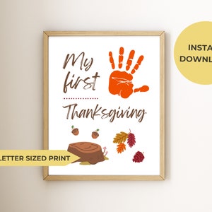 Regalo de Acción de Gracias, póster con huella de mano de niño, impresión digital tamaño carta A4/EE. UU., personalizable.