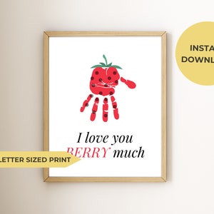 Regalo imprimible, póster con huella de mano de niño, fresa de verano, impresión digital tamaño A4/carta de EE. UU., personalizable