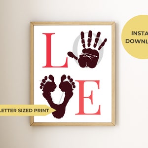 Regalo de San Valentín, póster con huella de mano de niño, impresión digital tamaño carta A4/EE. UU., personalizable
