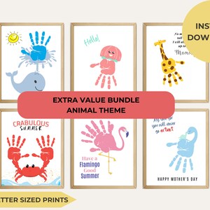 Regalo imprimible, póster de huella de mano infantil, impresión digital tamaño A4/carta de EE. UU., verano, paquete de gran valor