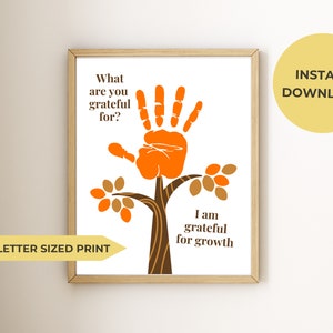 Regalo de Acción de Gracias, póster con huella de mano de niño, árbol, impresión digital tamaño carta A4/EE. UU., personalizable