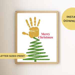 Regalo de Navidad imprimible, póster con huella de mano de niño, árbol de Navidad, impresión digital tamaño carta A4/EE. UU., personalizable