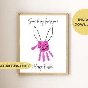 Regalo de Pascua imprimible, póster con huella de mano de niño, conejito, impresión digital tamaño A4/carta de EE. UU., personalizable