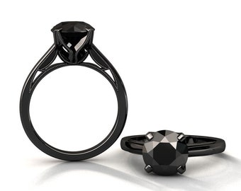Black Diamond Ring Natural 3.00CT AAA Quality Black Diamond Engagement Ring 14k Black Gold W3BKDBK
