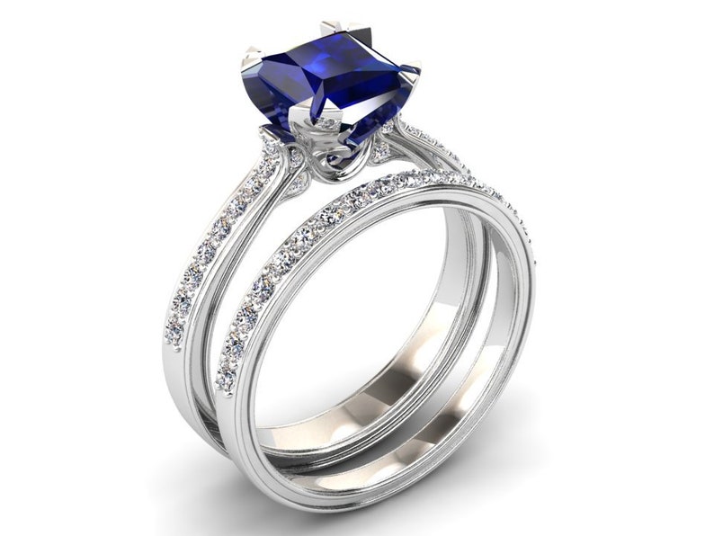 Sapphire Engagement Ring Princess Cut Blue Sapphire and Etsy