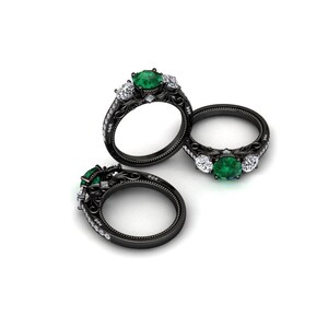 Victorian Emerald Engagement Ring Emearld and Moissanite Engagement ...