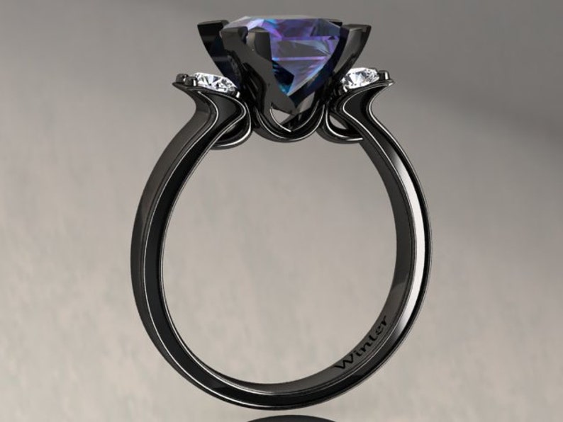 Alexandrite Ring Black Gold 2.00 Carat Princess Cut Alexandrite And Diamond Ring 14k or 18k Black Gold. Wedding Set Available SW16ALEXBK image 2