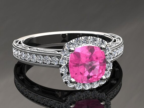 Pink Sapphire Engagement Ring 1.20 Carat Cushion Cut Pink | Etsy