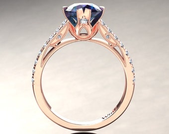 Rose Gold Alexandrite Ring 1.50 Carat Color Change Alexandrite And Diamond Engagement Ring  14k or 18k Rose Gold. Wedding SetAvailable W2ALR