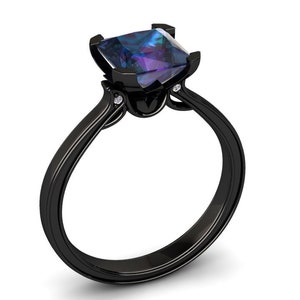 Alexandrite Black Gold Ring 2.00 Carat Princess Cut Alexandrite Ring 14k or 18k Black Gold. Matching Wedding Band Available SW17ALEXBK image 1