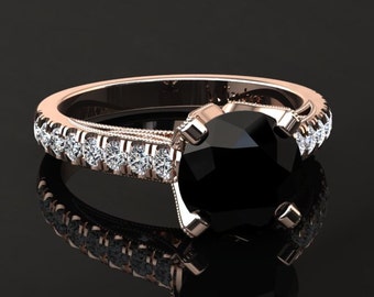 Black Diamond Engagement Ring 1.00 Carat AAA Quality Black Diamond Ring 14k or 18k Rose Gold Matching Diamond Wedding Band Available W4BKDR