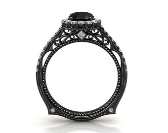 Black Diamond Engagement Ring / Oval Black Diamond Ring / Black Gold Engagement Ring / Black Diamond Anniversary Ring / Unique Engagement
