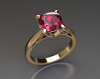 Ruby Solitaire Ring 3.1 Carat Ruby Ring In 14k Yellow Gold