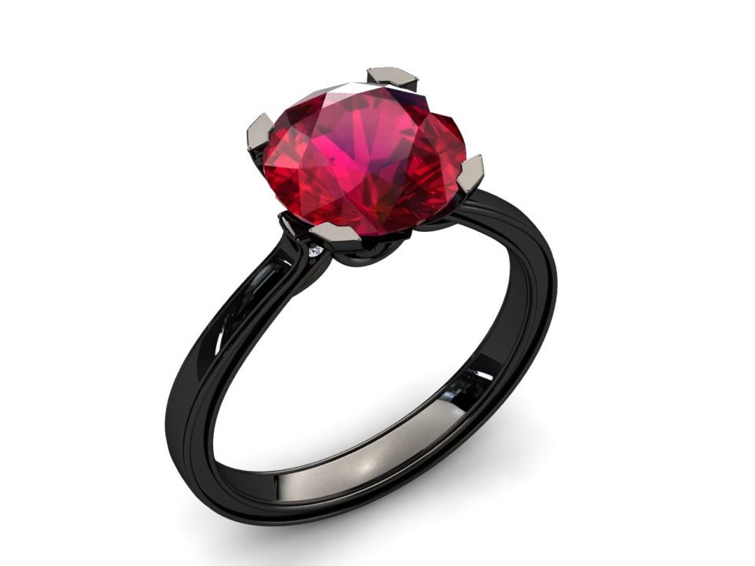 Ruby Engagement Ring Carat Round Ruby and Diamond Ring in 14k or 18k  Black Matching Wedding Band Available SW1RUBYBK