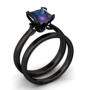 Alexandrite Black Gold Ring 2.00 Carat Princess Cut Alexandrite Ring 14k or 18k Black Gold. Matching Wedding Band Available SW17ALEXBK image 3