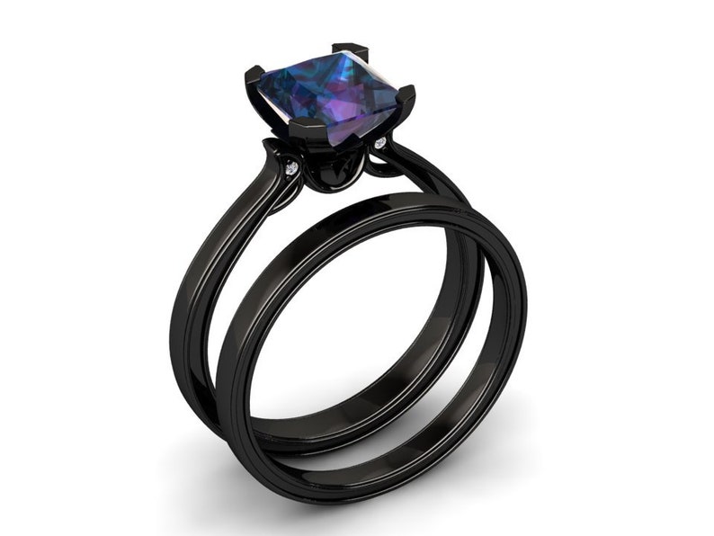 Alexandrite Black Gold Ring 2.00 Carat Princess Cut Alexandrite Ring 14k or 18k Black Gold. Matching Wedding Band Available SW17ALEXBK image 3