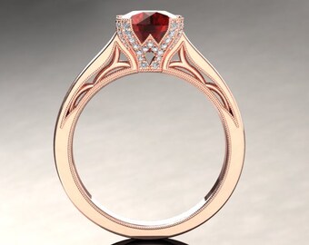 Ruby Engagement Ring 1.00 Carat Ruby And Diamond Ring 14k or 18k Rose Gold Matching Wedding Band Available SW3RUBYR