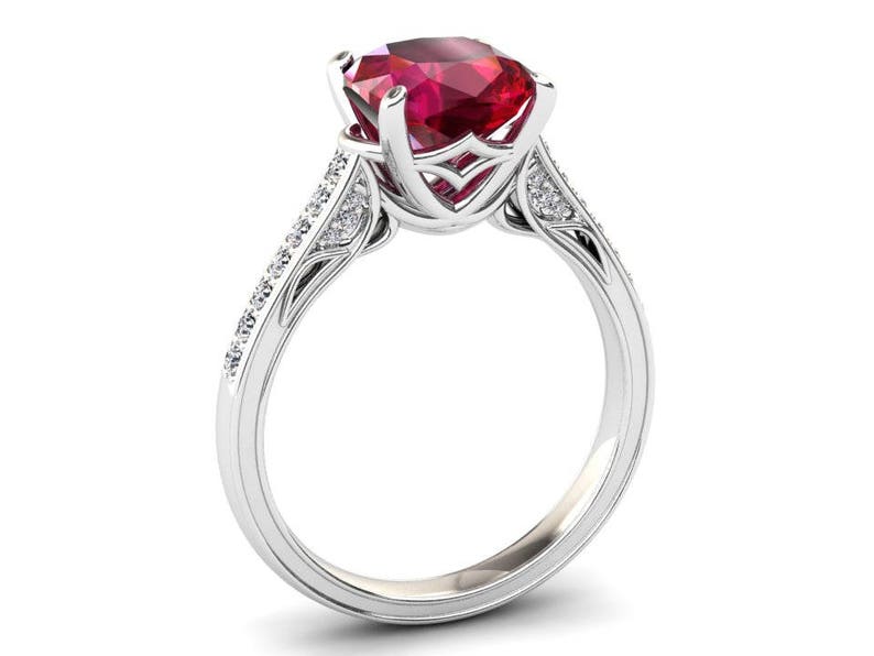 Ruby Engagement Ring 3.10 Carat Cushion Cut Ruby and Diamond - Etsy