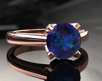 Alexandrite Solitaire Rose Gold Ring 1.50 Carat Color Change Alexandrite Ring In 14k or 18k Rose Gold. Wedding Band Available W3ALEXR