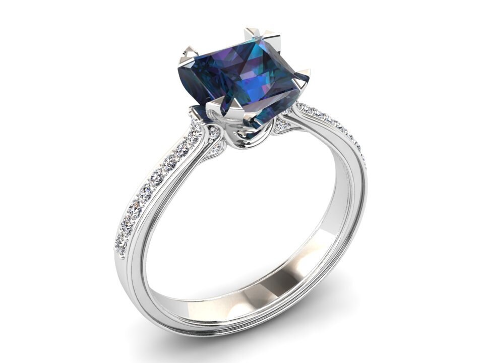 Alexandrite Engagement Ring 1.35 Carat Princess Cut | Etsy
