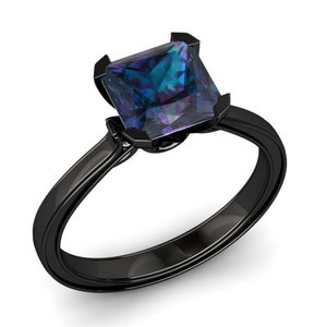 Alexandrite Black Gold Ring 2.00 Carat Princess Cut Alexandrite Ring 14k or 18k Black Gold. Matching Wedding Band Available SW17ALEXBK image 2