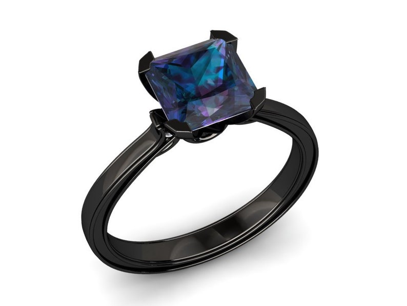 Alexandrite Black Gold Ring 2.00 Carat Princess Cut Alexandrite Ring 14k or 18k Black Gold. Matching Wedding Band Available SW17ALEXBK image 2